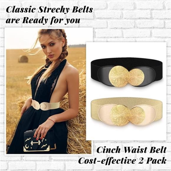 Leyndo 2 Pcs Elastic Vintage Belts Retro Wide Waist Belt Stretchy Cinch Buckle main image 7